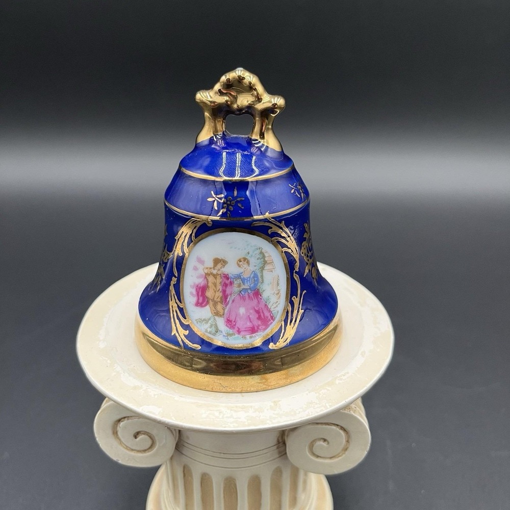 Vintage Kawabata Made In Japan  French Colonial Style Blue Gold Porcelain Bell
